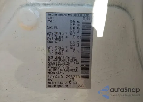 2015 Nissan Rogue Sv from USA, damaged, VIN 5N1AT2MT2FC798273